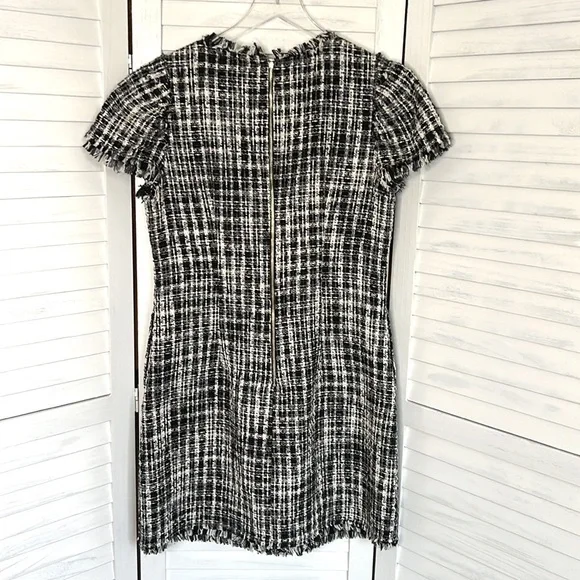 KATE SPADE l Flutter Sleeve Tweed Dress Black White Pockets Size 10 / Medium* - Picture 5 of 14